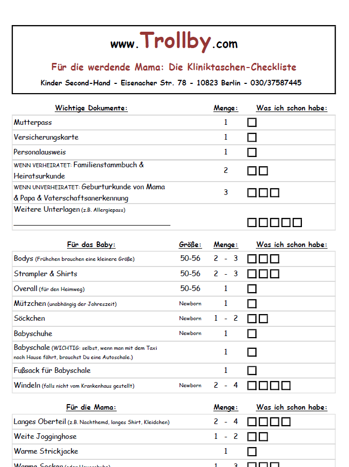 Kliniktaschen-Checkliste