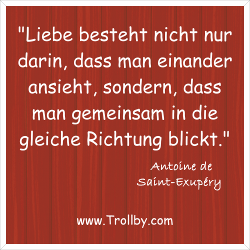 "Liebe besteht nicht nur darin, dass man einander ansieht, sondern, dass man gemeinsam in die gleiche Richtung blickt."